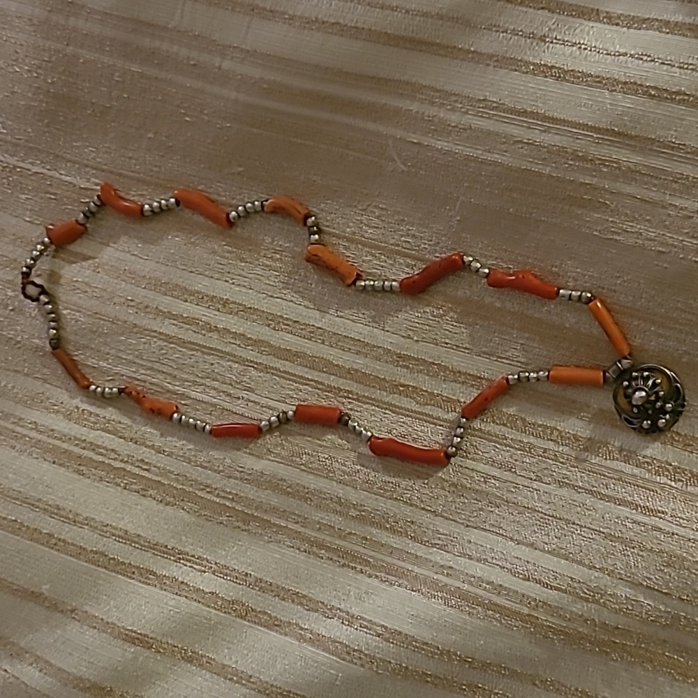 Unique Silver And Coral Necklace